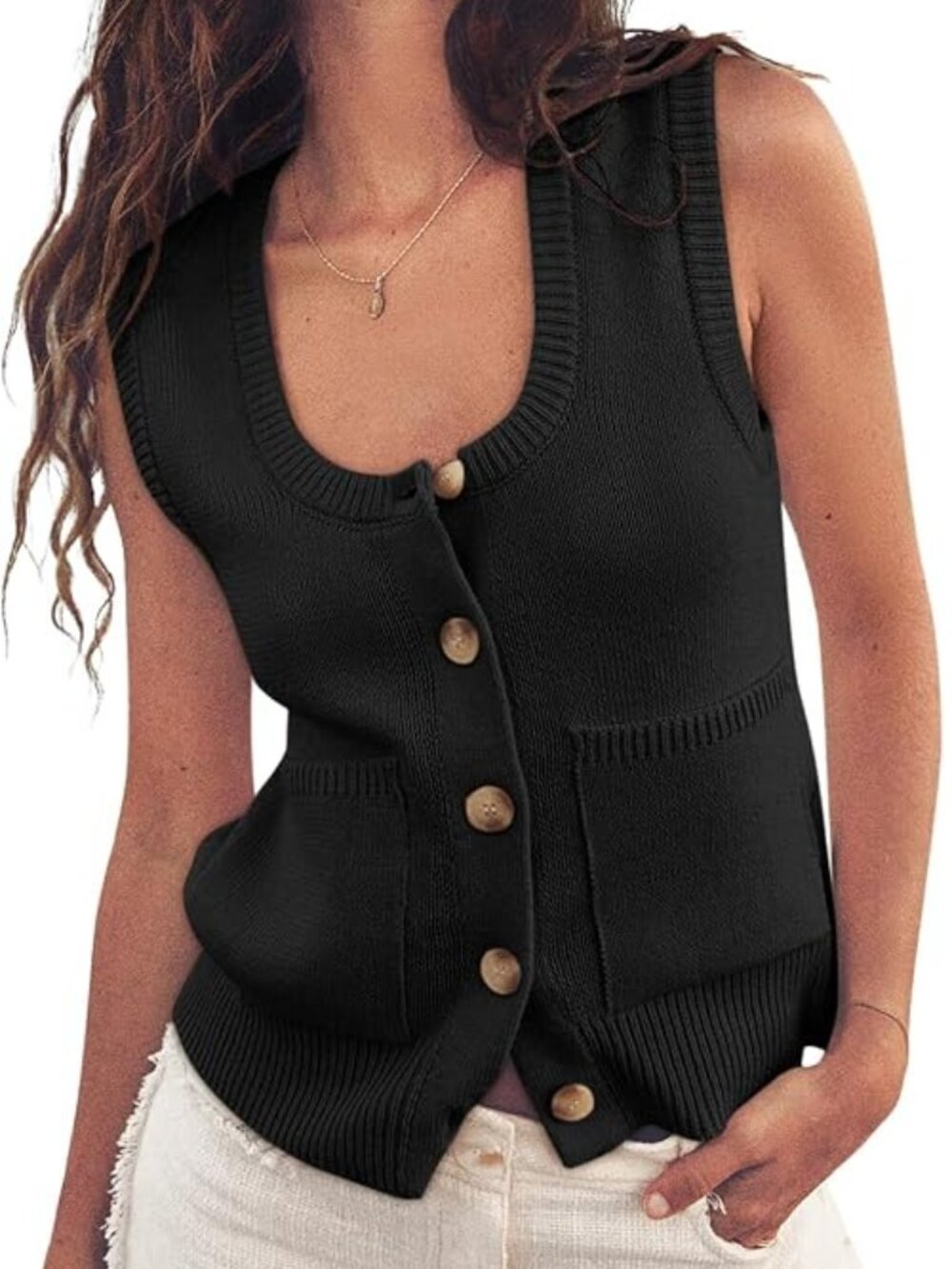 Ribbed Button Up Sweater Vest
